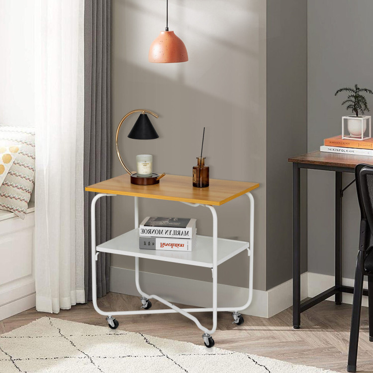 2-Tier End Table with Metal Storage Shelf and Foldable Frame-NaturalCostway Gallery View 7 of 10